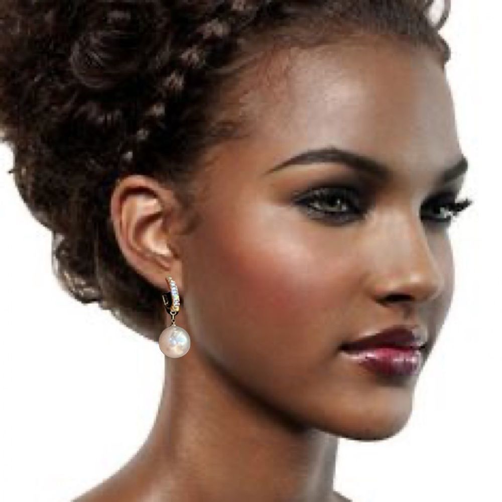 💎161💎 Oversized Pearl & Diamond Wedding Engagement Earrings